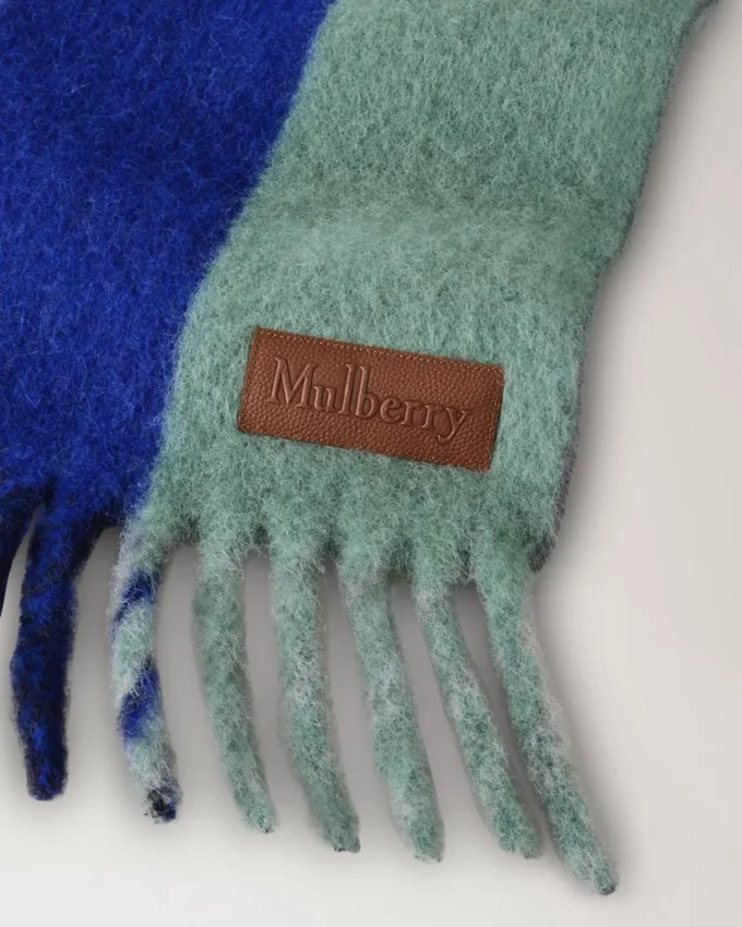 Colour Block Textured Scarf Ebony & Cobalt Blue Wool Blend