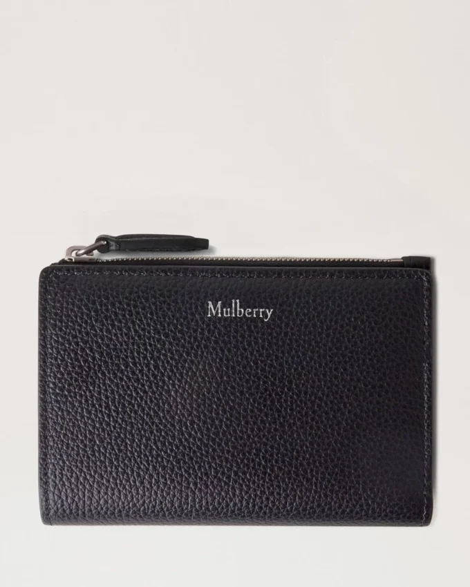 Continental Bifold Zipped Wallet Black Small Classic Grain