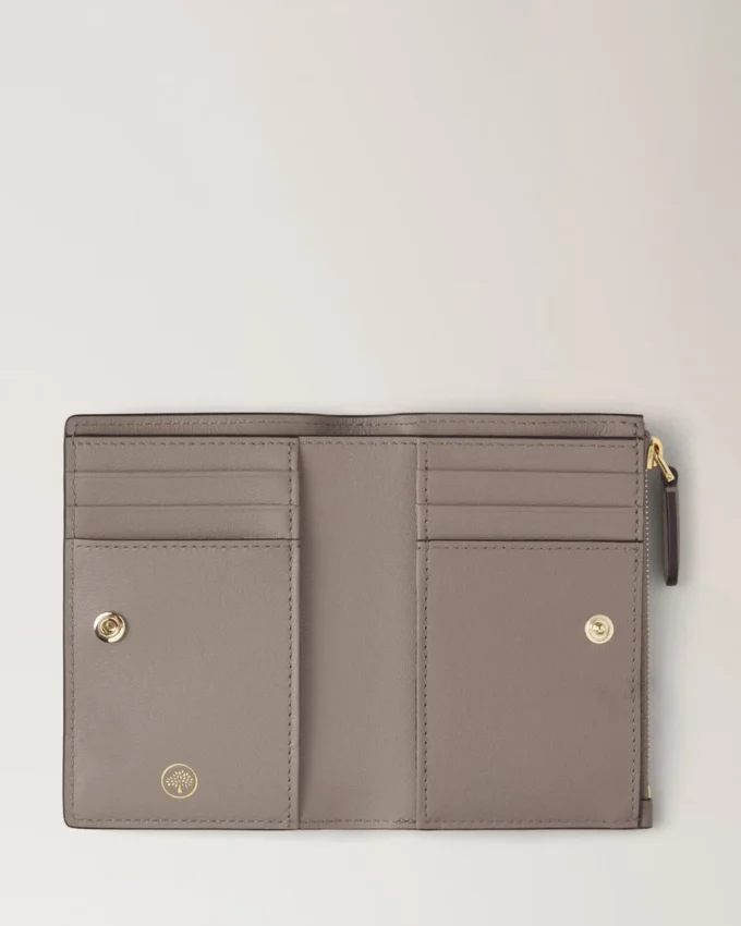 Continental Bifold Zipped Wallet Cashmere Taupe Small Classic Grain