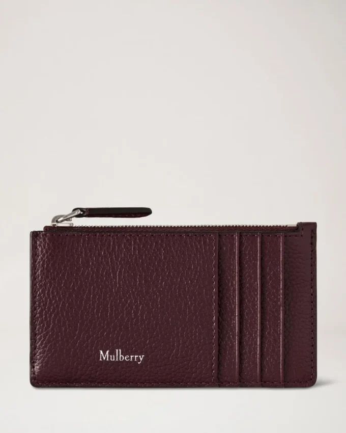 Continental Long Zipped Card Holder Black Cherry Small Classic Grain