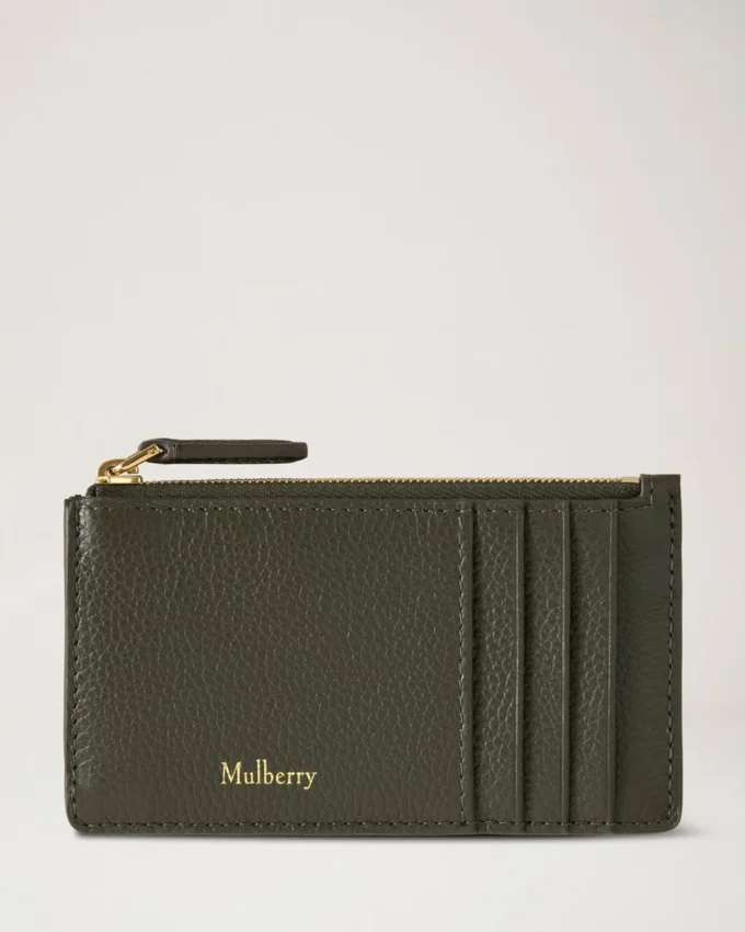 Continental Long Zipped Card Holder Juniper Green Small Classic Grain