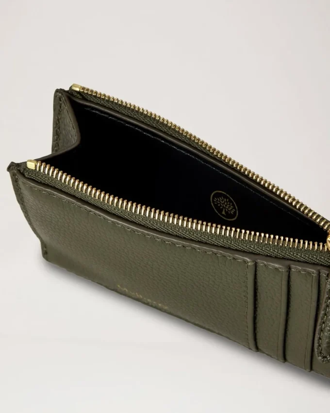 Continental Long Zipped Card Holder Juniper Green Small Classic Grain
