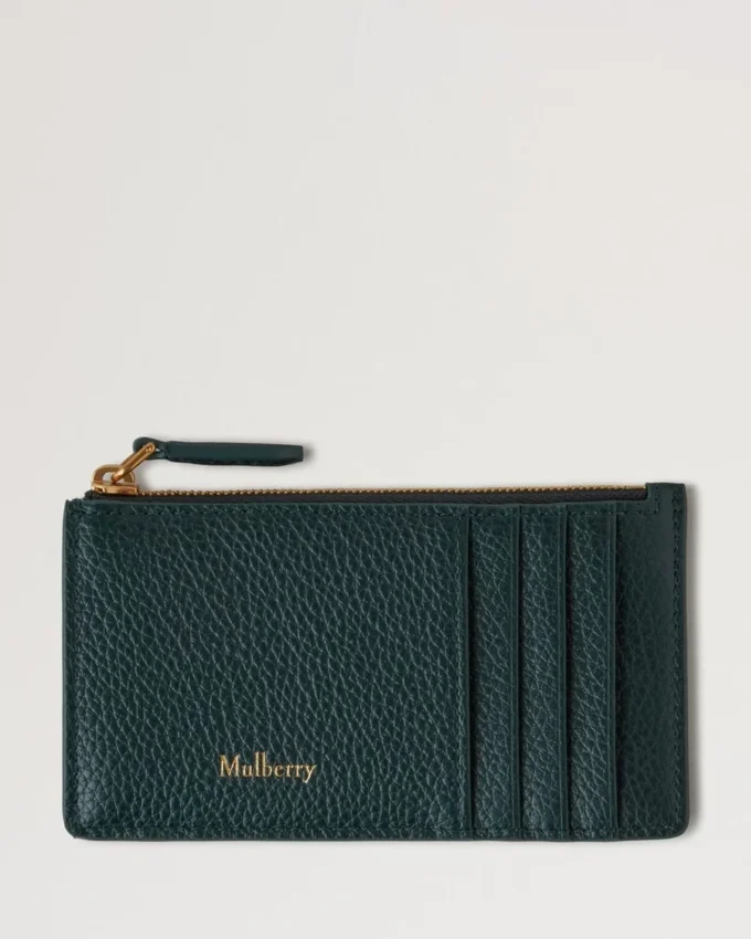 Continental Long Zipped Card Holder Mulberry Green Small Classic Grain