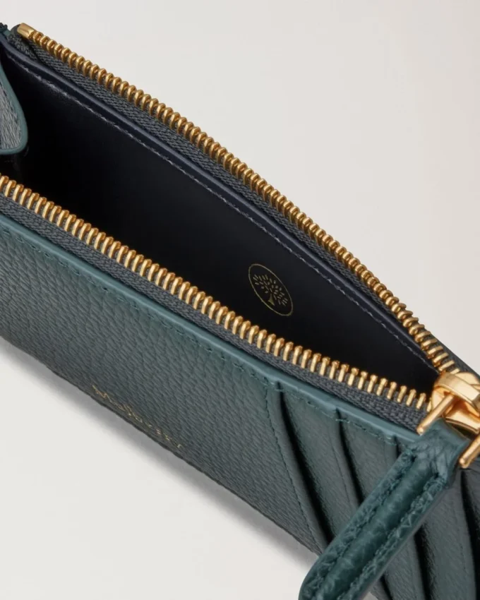 Continental Long Zipped Card Holder Mulberry Green Small Classic Grain