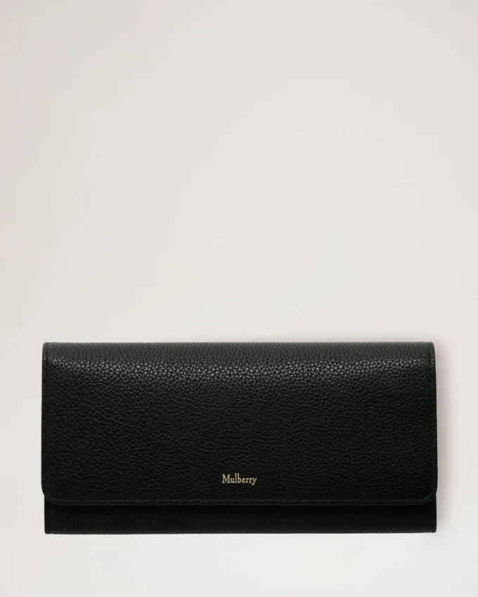 Continental Wallet Black Small Classic Grain Women