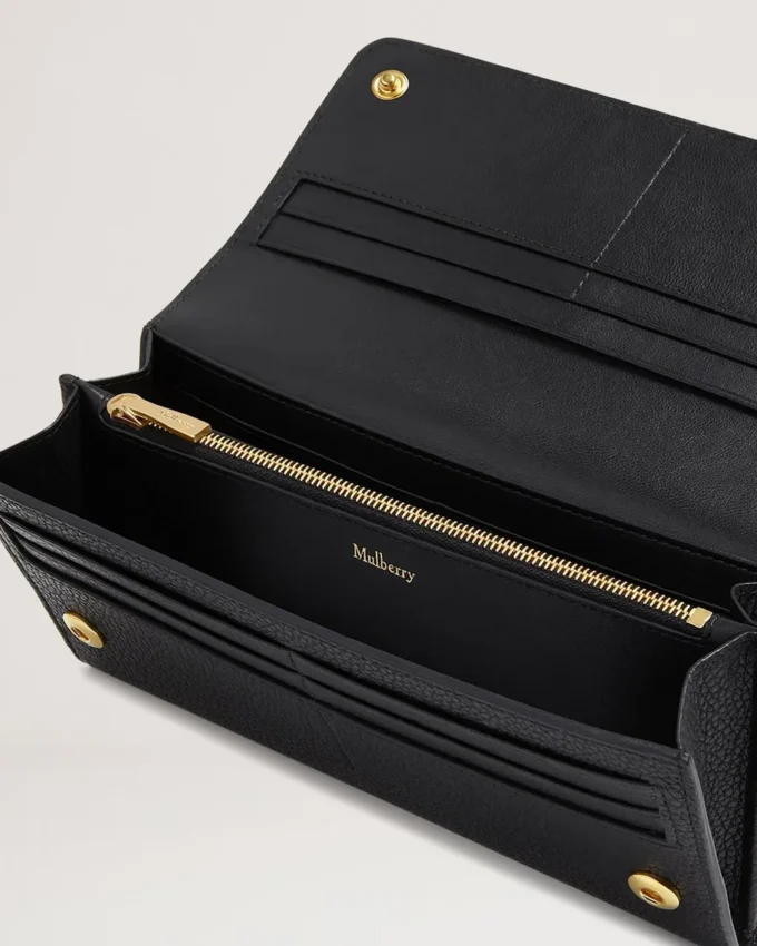 Continental Wallet Black Small Classic Grain Women