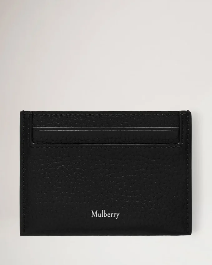 Credit Card Slip Black & Silver Small Classic Grain