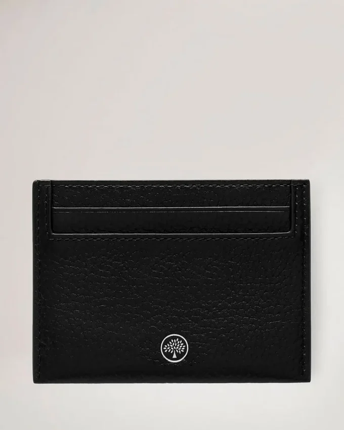 Credit Card Slip Black & Silver Small Classic Grain