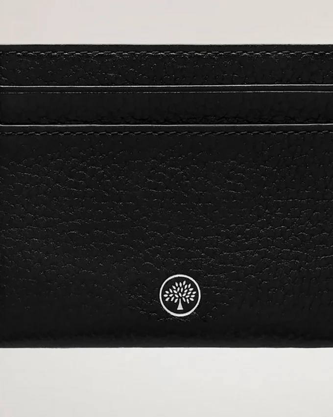 Credit Card Slip Black & Silver Small Classic Grain