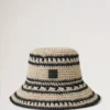 Crochet Bucket Hat Beige & Black Paper Raffia Men
