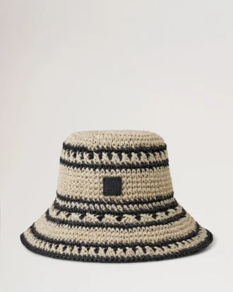 Crochet Bucket Hat Beige & Black Paper Raffia Men