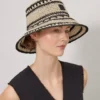 Crochet Bucket Hat Beige & Black Paper Raffia Men