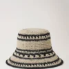 Crochet Bucket Hat Beige & Black Paper Raffia Men