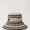 Crochet Bucket Hat Beige & Black Paper Raffia Men
