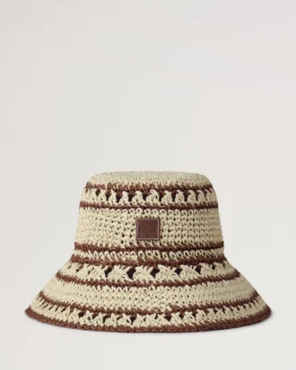 Crochet Bucket Hat Beige & Oak Paper Raffia Men