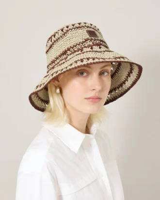 Crochet Bucket Hat Beige & Oak Paper Raffia Men