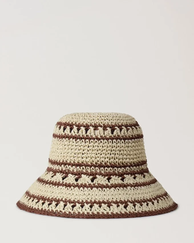 Crochet Bucket Hat Beige & Oak Paper Raffia Men