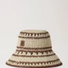Crochet Bucket Hat Beige & Oak Paper Raffia Men
