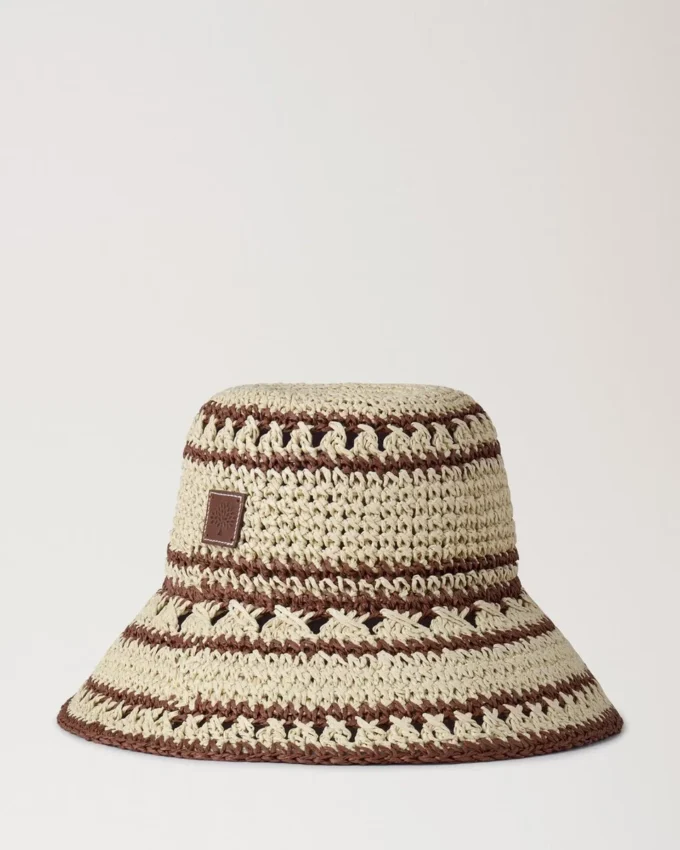Crochet Bucket Hat Beige & Oak Paper Raffia Men