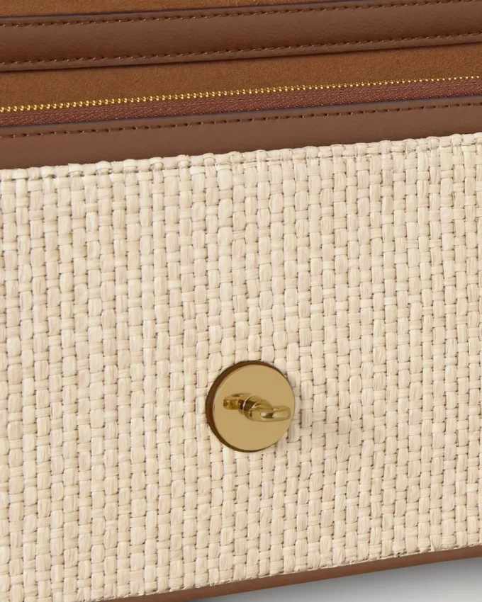 Darley Clutch Ecru & Bright Oak Raffia & Leather Trim
