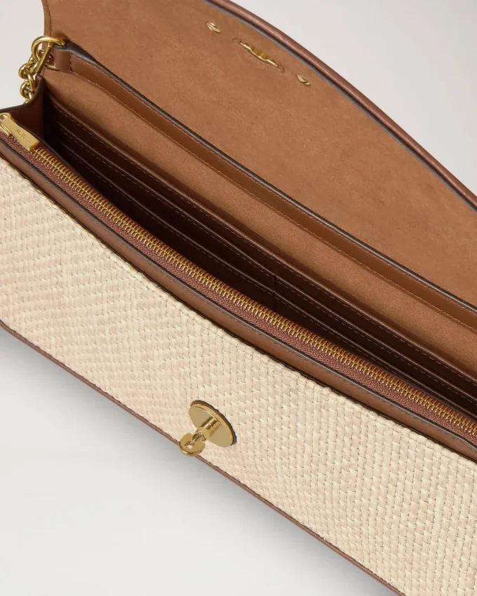 Darley Clutch Ecru & Bright Oak Raffia & Leather Trim
