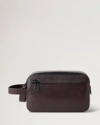 Double Zip Wash Case Dark Chocolate Two-Tone Leather
