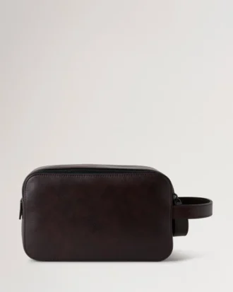 Double Zip Wash Case Dark Chocolate Two-Tone Leather