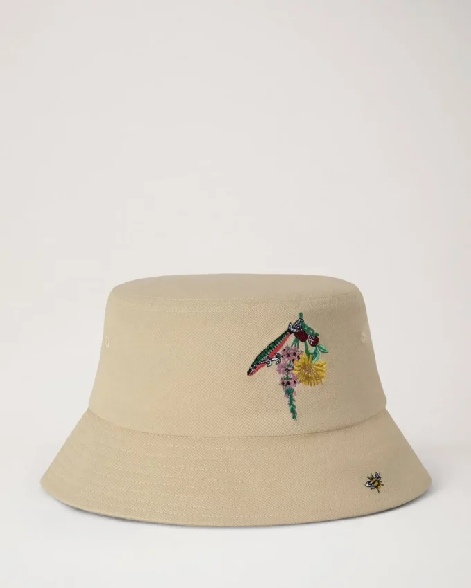 Embroidered Bucket Hat Ecru Cotton Summer Edit