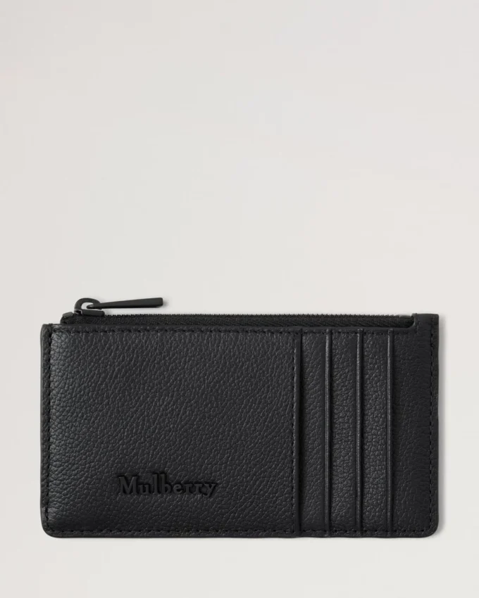 Farringdon Long Zipped Credit Card Holder Black Small Pebble Grain