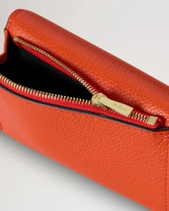 Folded Multi-Card Wallet Coral Orange Small Classic Grain