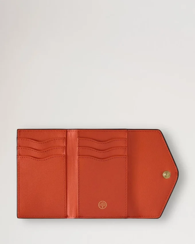 Folded Multi-Card Wallet Coral Orange Small Classic Grain