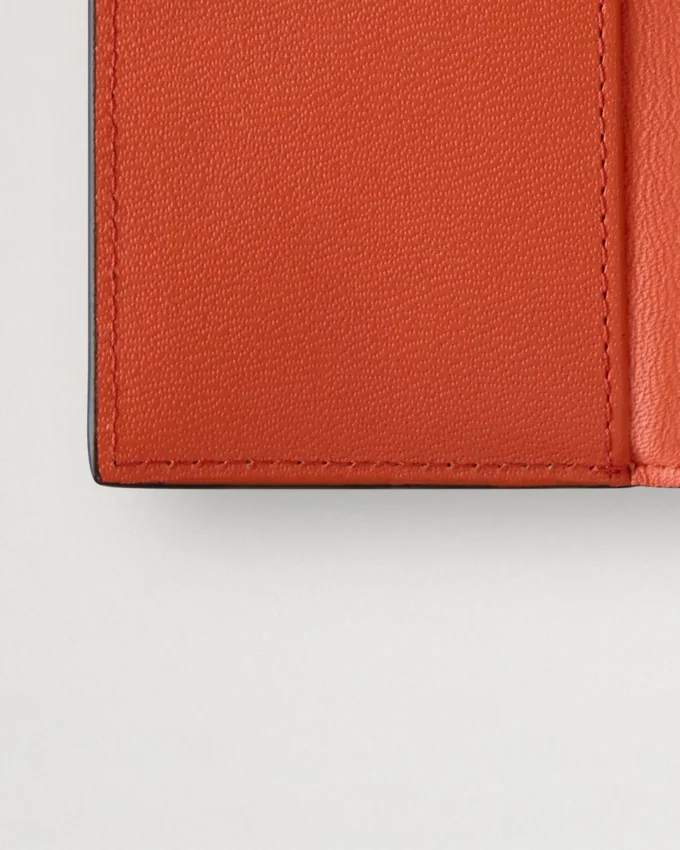 Folded Multi-Card Wallet Coral Orange Small Classic Grain
