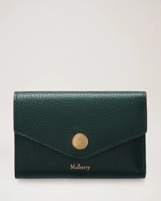 Folded Multi-Card Wallet Mulberry Green Small Classic Grain