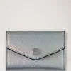 Folded Multi-Card Wallet Silver Iridescent Lizard Embossed Leather