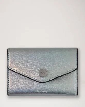 Folded Multi-Card Wallet Silver Iridescent Lizard Embossed Leather