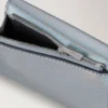 Folded Multi-Card Wallet Silver Iridescent Lizard Embossed Leather