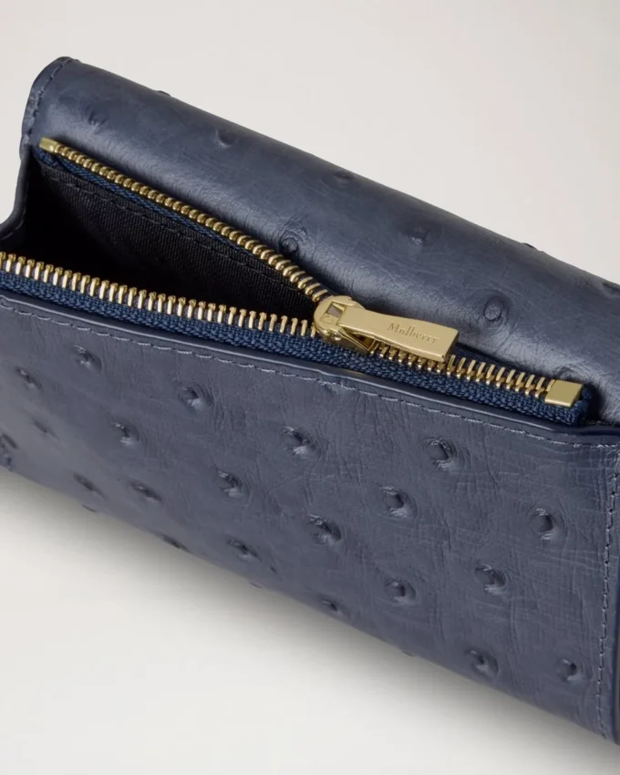 Folded Multi-Card Wallet Stormy Blue Ostrich Women