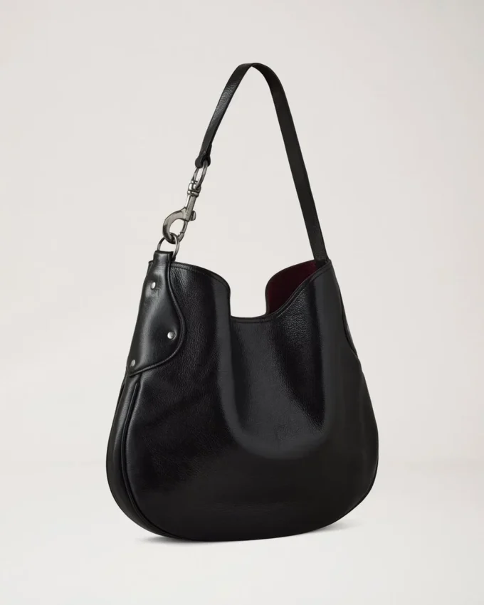 Hackney Shoulder Bag Black High Shine Leather Women