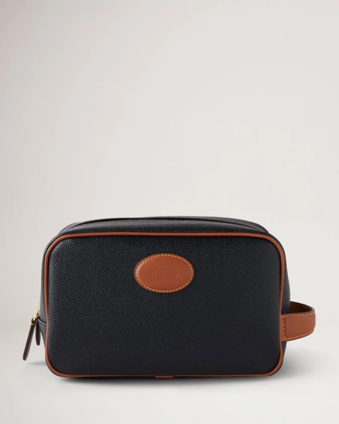Heritage Wash Case Black & Cognac Printed Bioveg Scotchgrain & Flat Calf