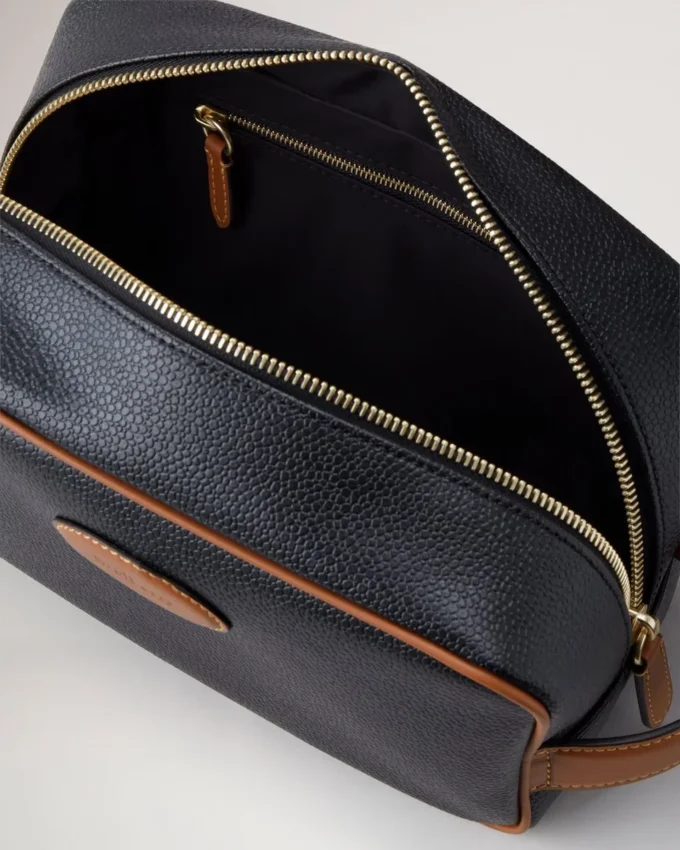Heritage Wash Case Black & Cognac Printed Bioveg Scotchgrain & Flat Calf