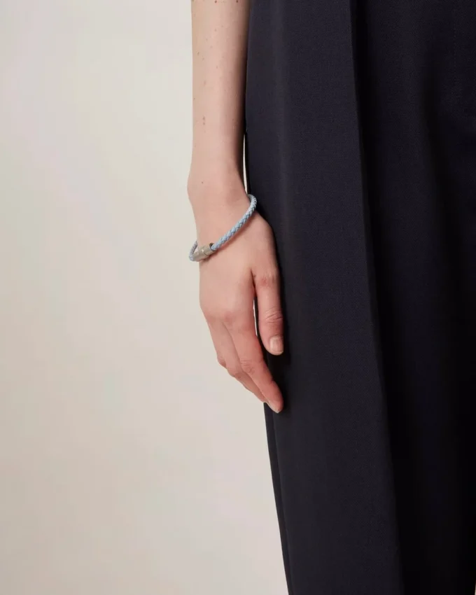 Iris Bracelet Poplin Blue Heavy Grain & Stainless Steel