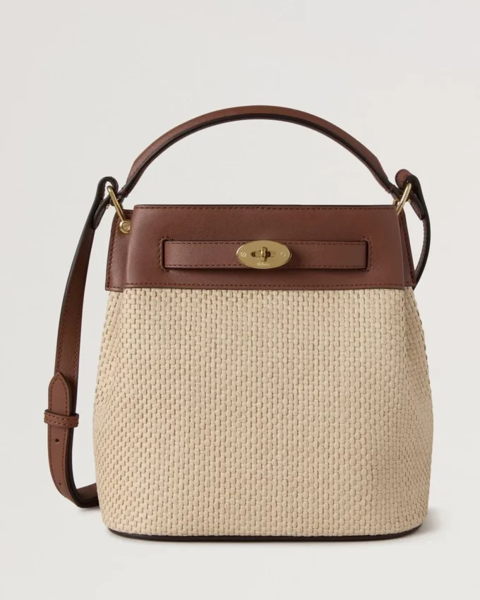 Islington Bucket Oak & Natural Raffia & Leather