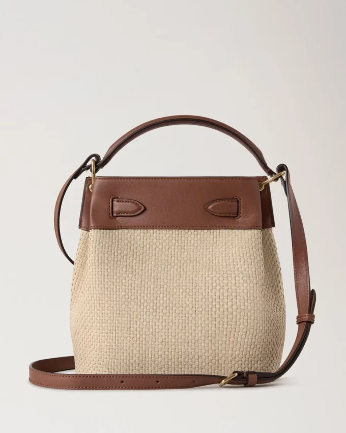 Islington Bucket Oak & Natural Raffia & Leather