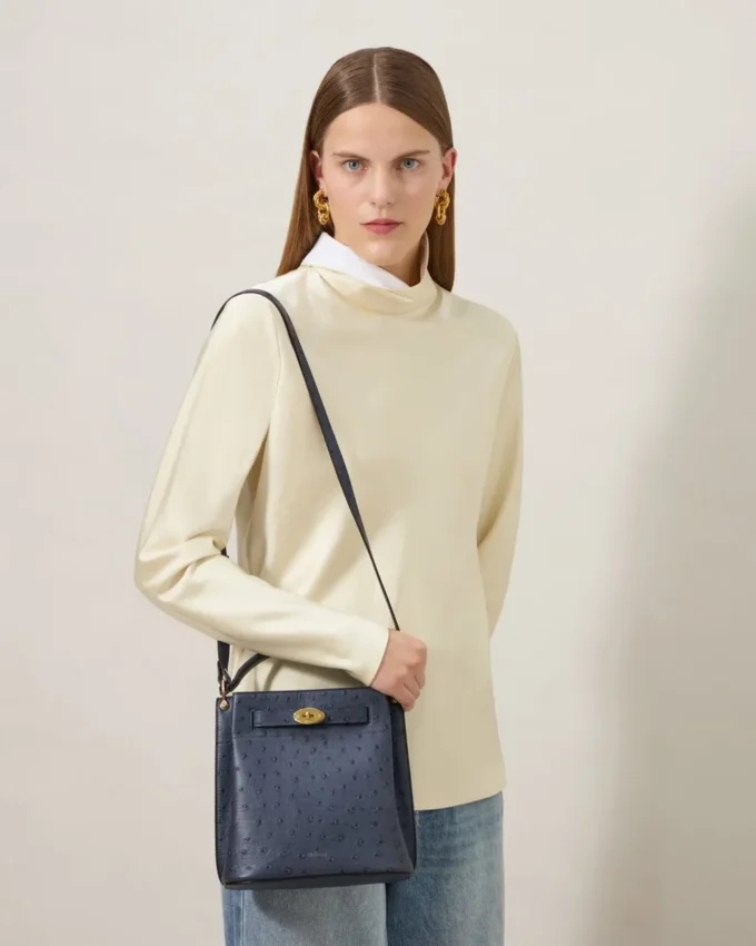Islington Bucket Stormy Blue Ostrich Top Handle Bags
