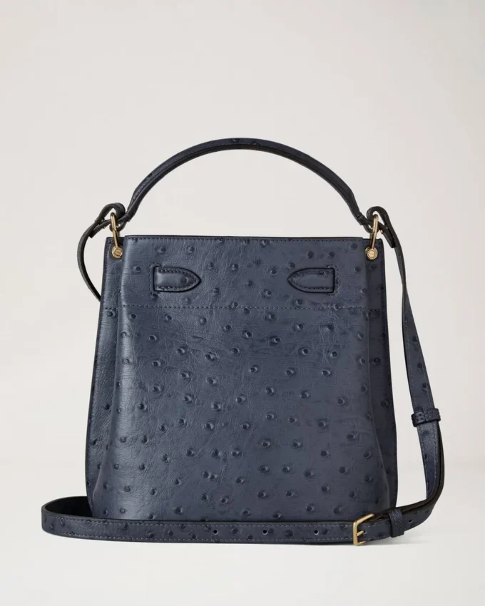 Islington Bucket Stormy Blue Ostrich Top Handle Bags