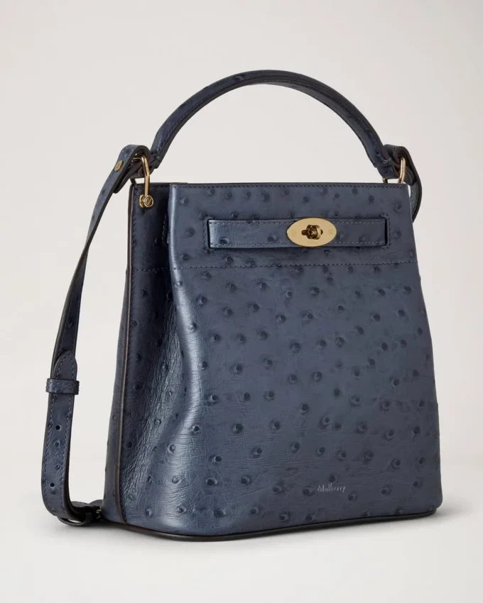 Islington Bucket Stormy Blue Ostrich Top Handle Bags