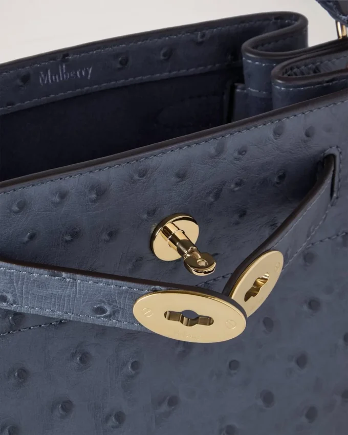 Islington Bucket Stormy Blue Ostrich Top Handle Bags