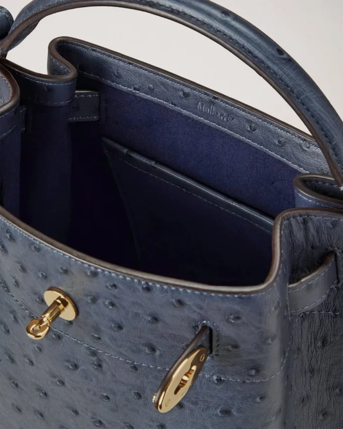 Islington Bucket Stormy Blue Ostrich Top Handle Bags