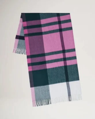 Large Check Merino Wool Scarf Cream Merino Wool