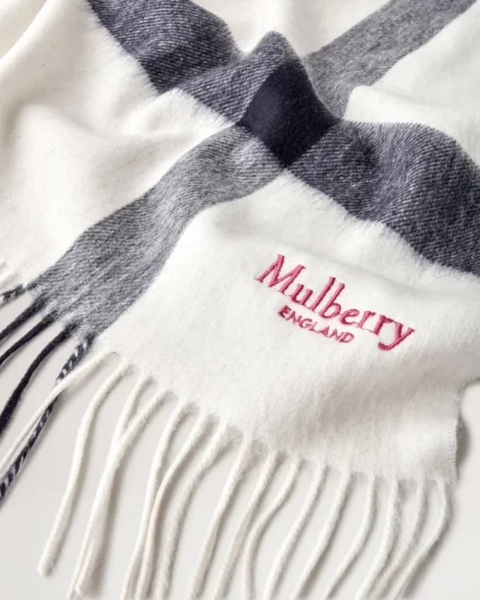 Large Check Merino Wool Scarf Cream Merino Wool